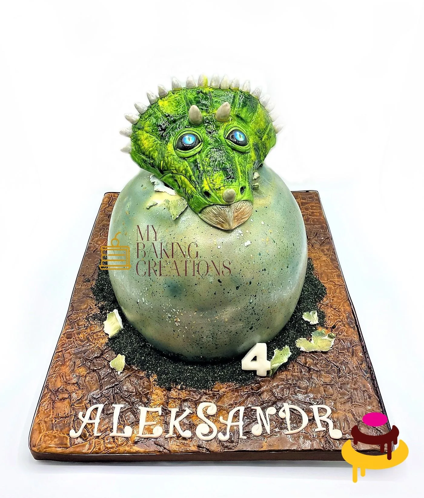 Custom hatching dinosaur egg sculpted birthday cake San Francisco Bay Area